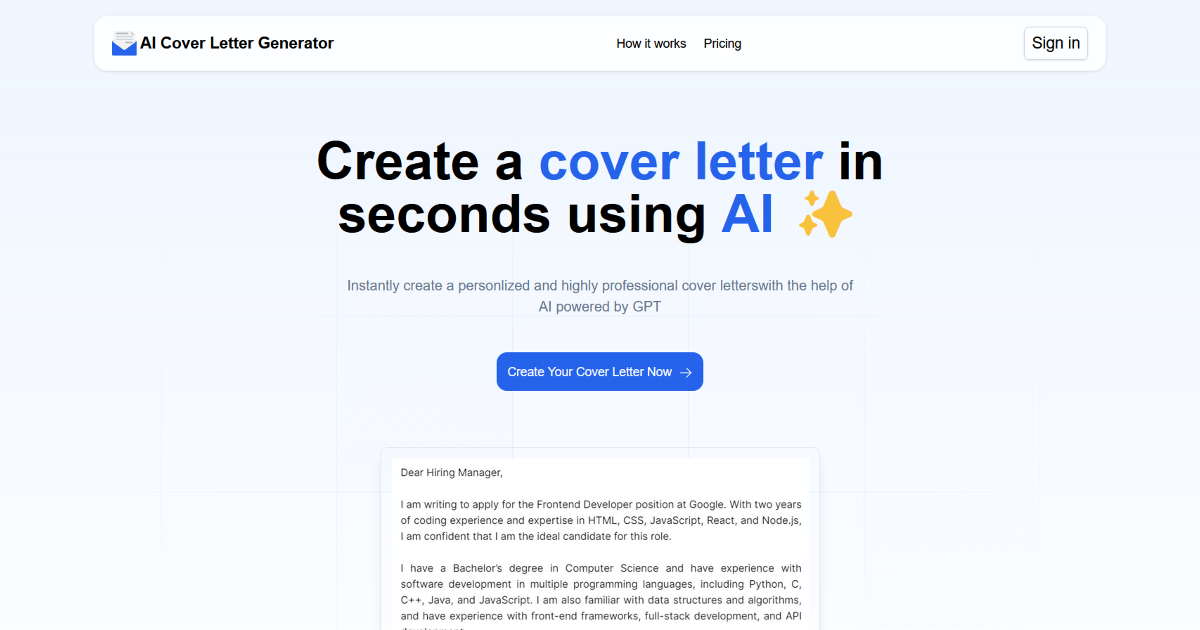 AI Cover Letter Generator screenshot 1