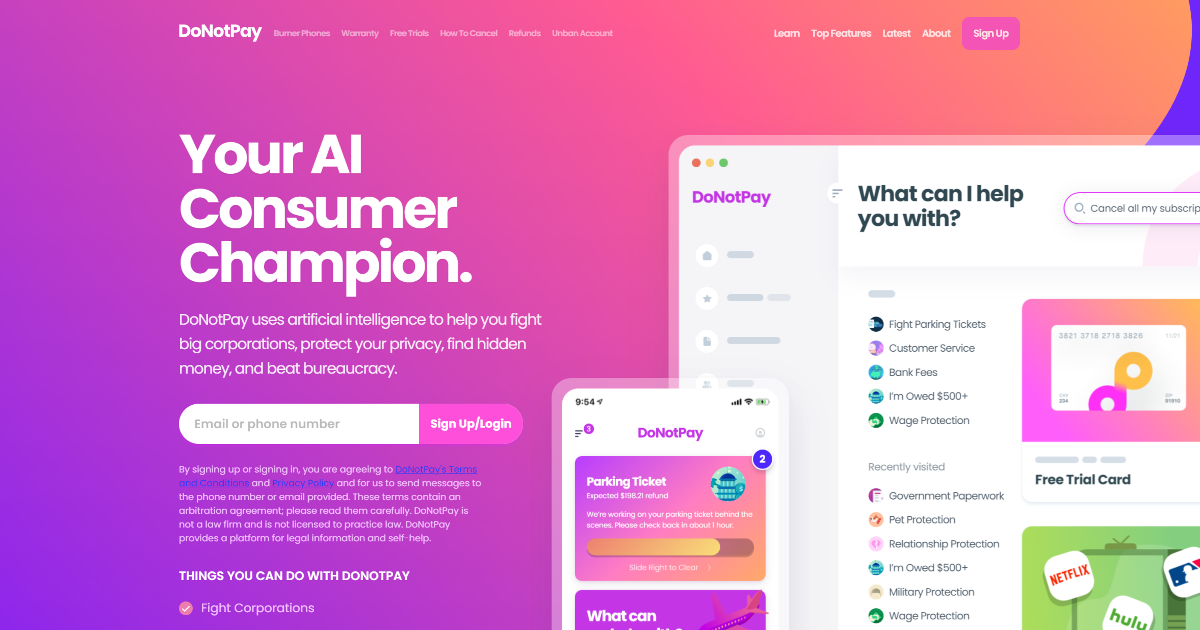 DoNotPay screenshot 1