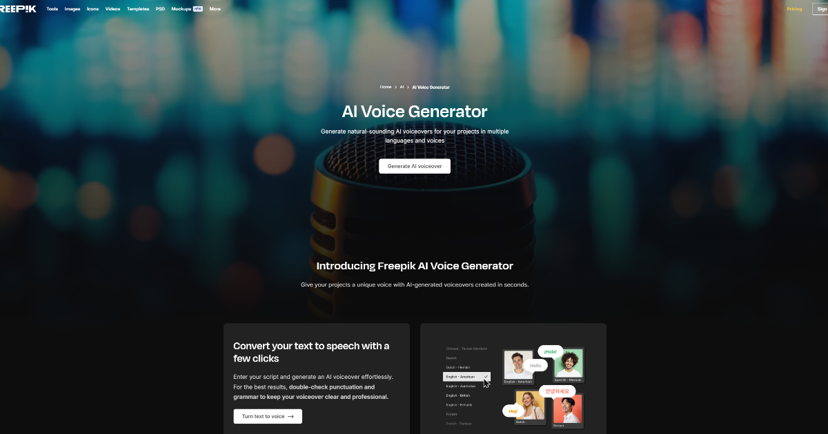 Freepik AI Voice Generator screenshot 1