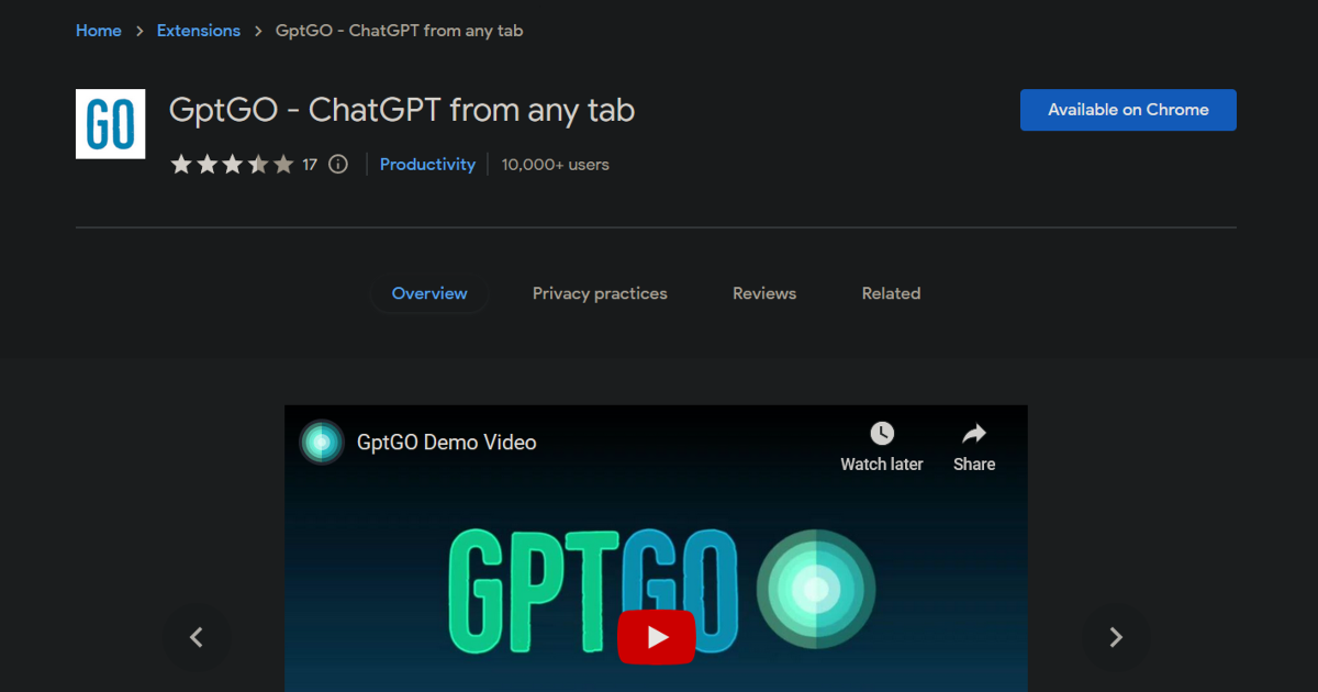 GPTGO - Chrome Extension screenshot 1