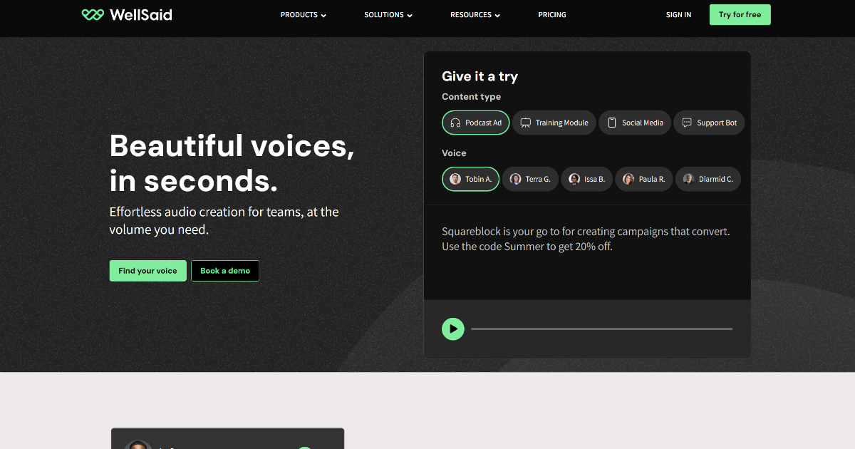 WellSaid screenshot 1