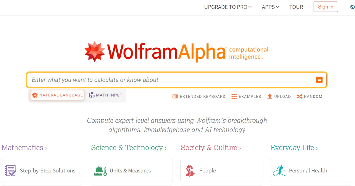 WolframAlpha screenshot 1
